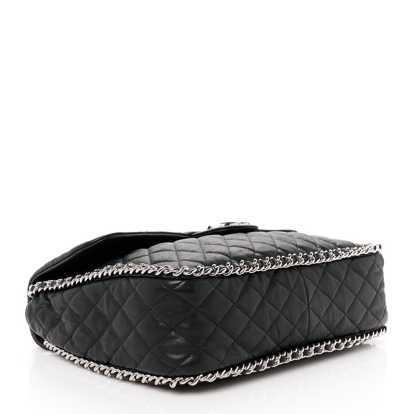 Washed Lambskin Quilted Maxi Chain Around Flap Black