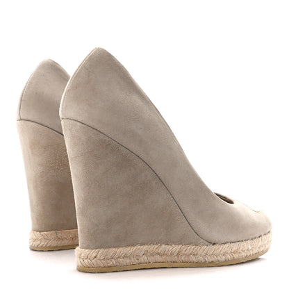 Gucci Kid Scamosciato Interlocking G Espadrille Peep Toe Wedge Sandals 37.5 Oatmeal 4 of 8