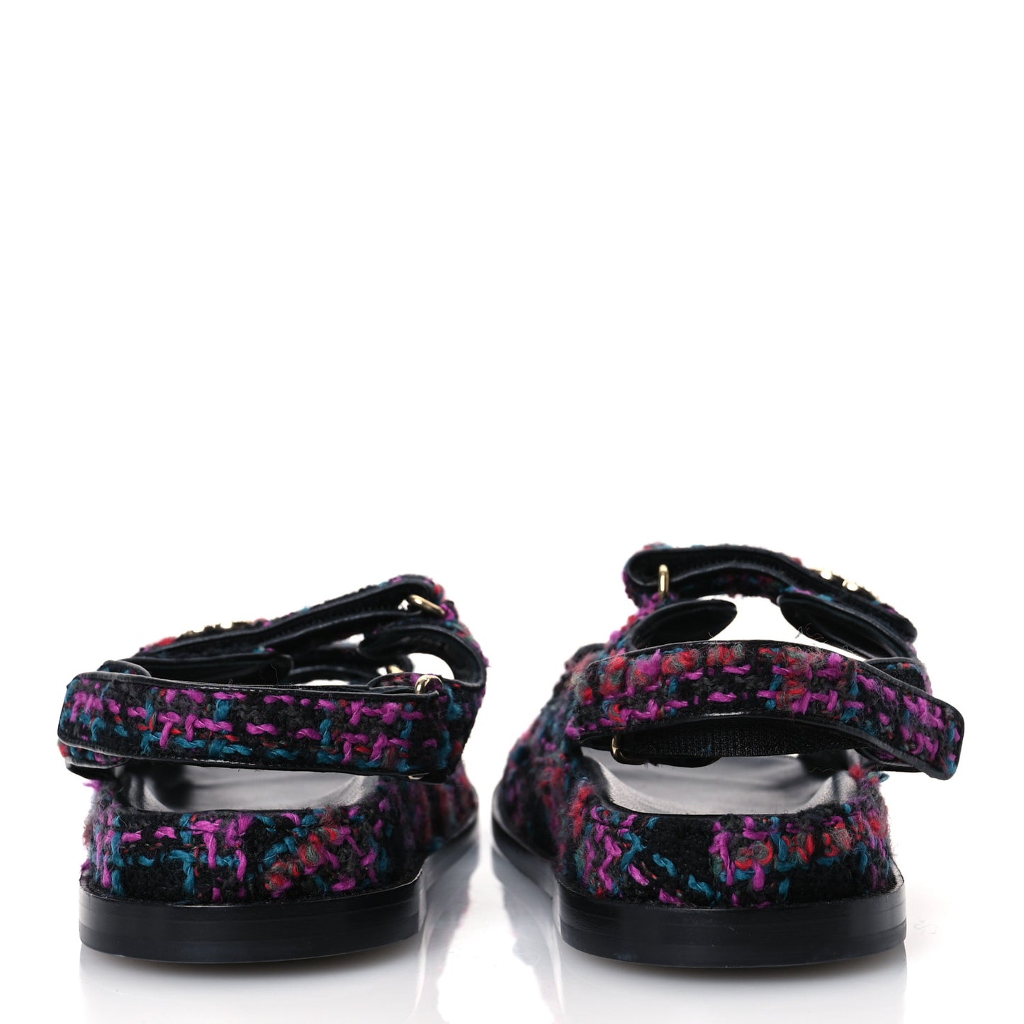 Wool Tweed Velcro Dad Sandals 41 Black Purple Green Red