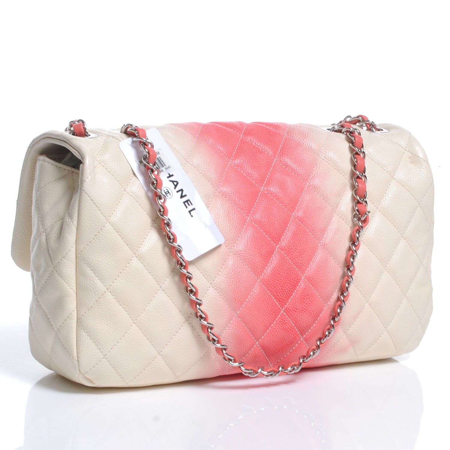 Chanel Caviar Quilted Ombre Jumbo Single Flap White Rose Pink 4 of 9