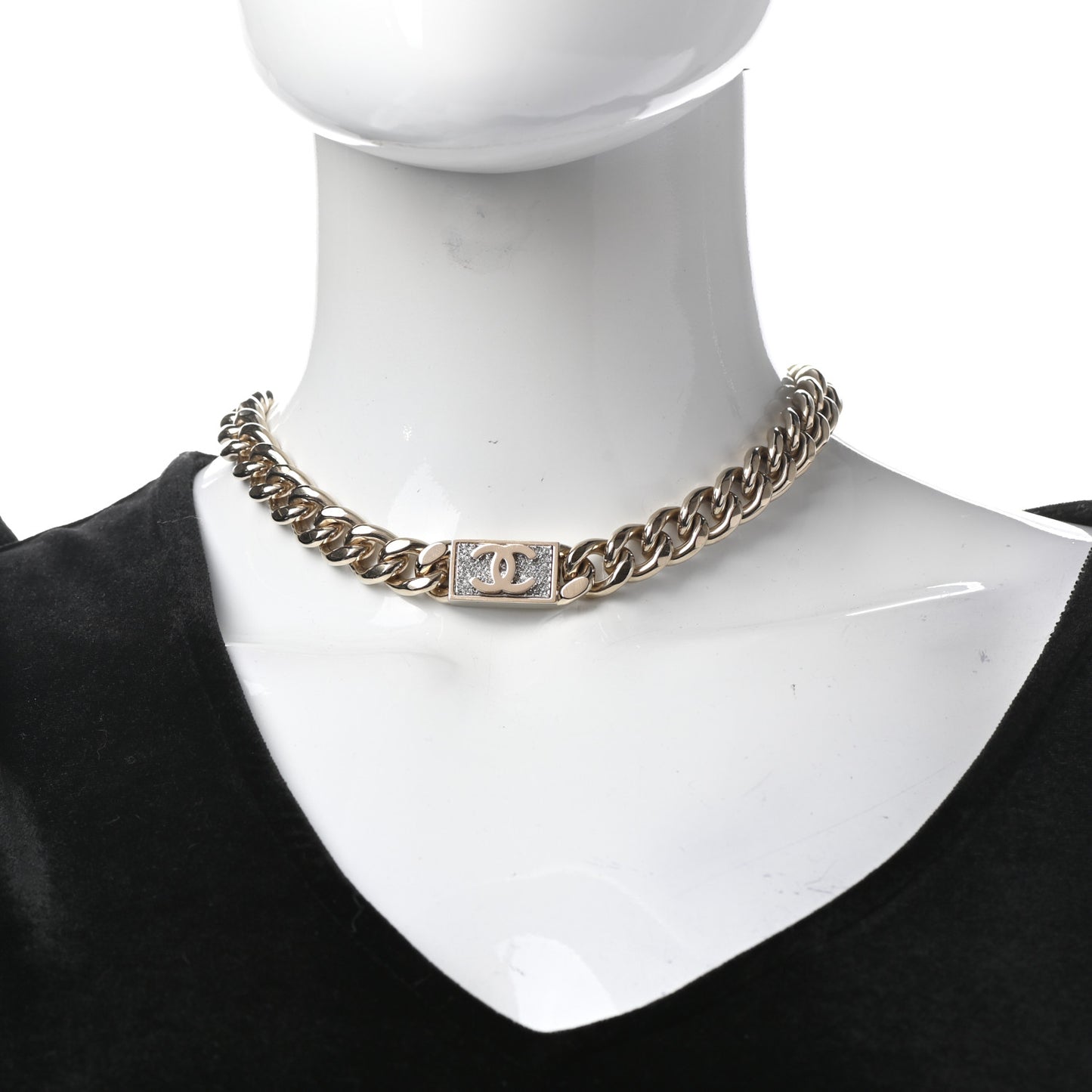Crystal CC Chain Link Choker Necklace Gold
