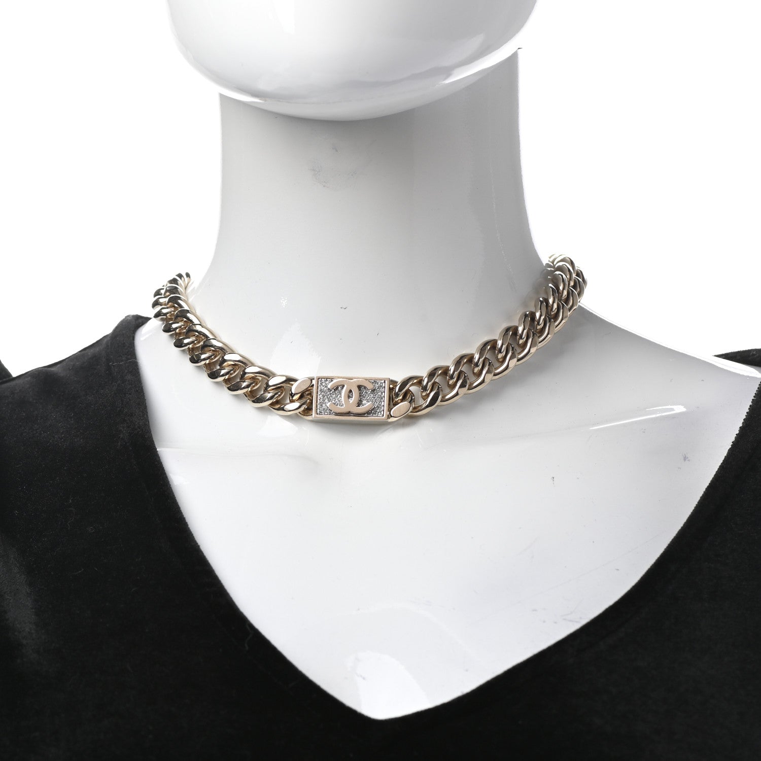 Chanel Crystal CC Chain Link Choker Necklace Gold 2 of 7