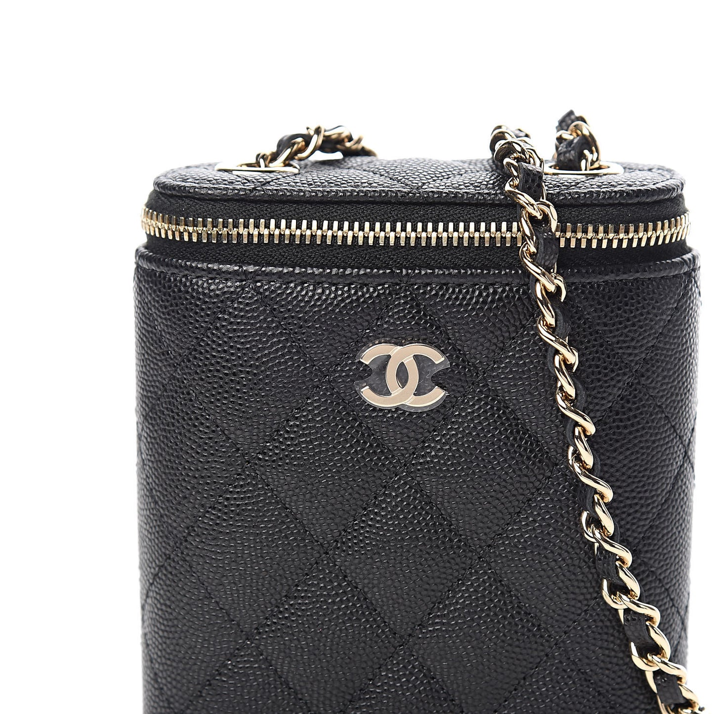 Caviar Quilted Small Vertical Coco Beauty Vanity Case With Chain Black