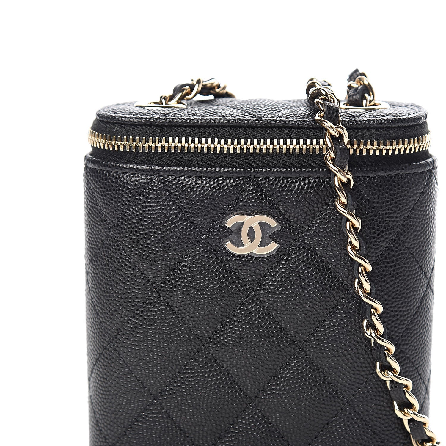 Chanel Caviar Quilted Small Vertical Coco Beauty Vanity Case With Chain Black 9 of 10