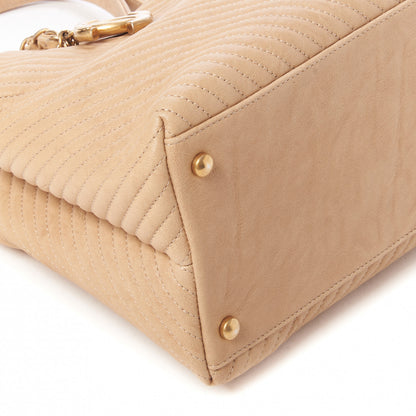 Chanel Wrinkled Lambskin Chevron Quilted Surpique Tote Beige 6 of 8
