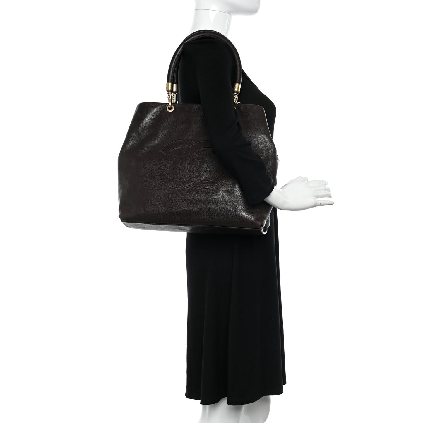 Caviar CC Stitched Tote Dark Brown