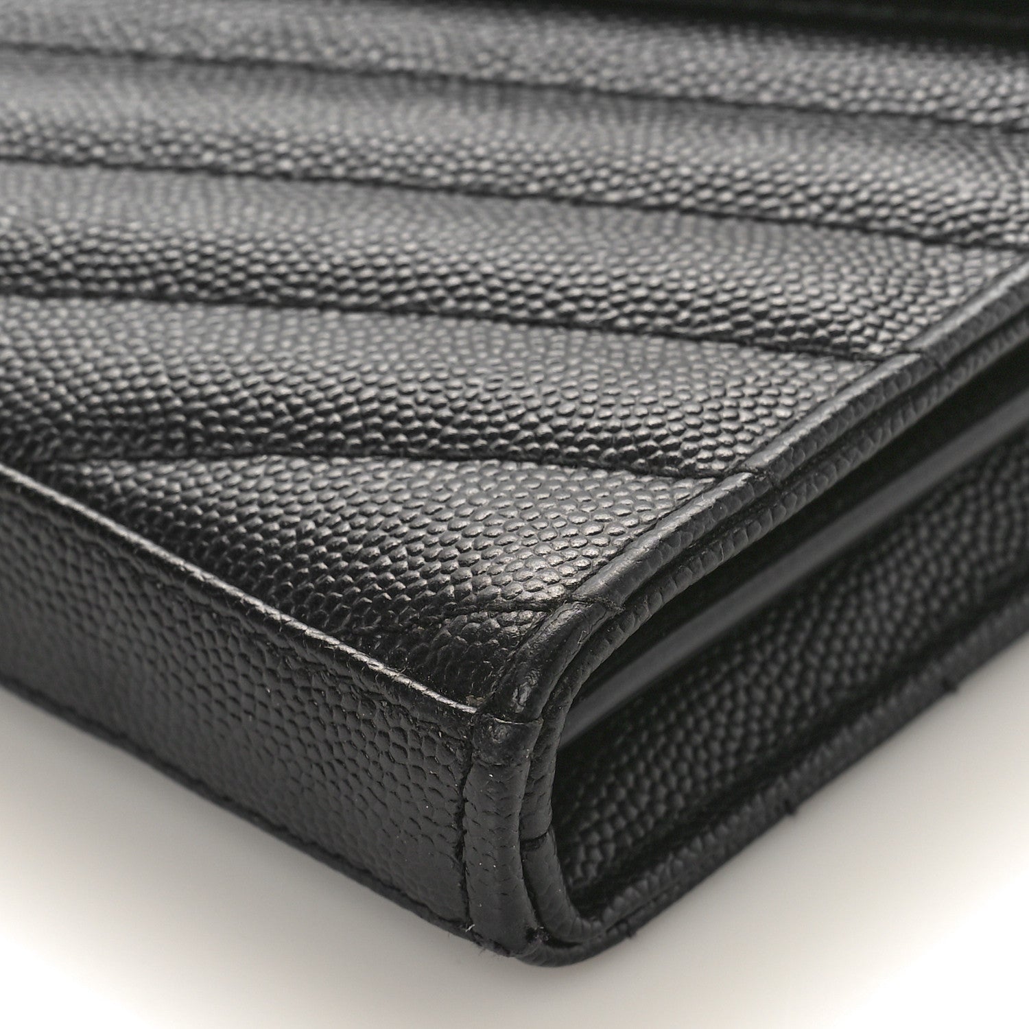 Saint Laurent Grain De Poudre Matelasse Chevron Monogram Chain Wallet Black 8 of 9