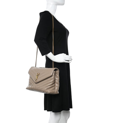 Saint Laurent Calfskin Y Quilted Monogram Medium Loulou Chain Satchel Dusty Grey 2 of 10