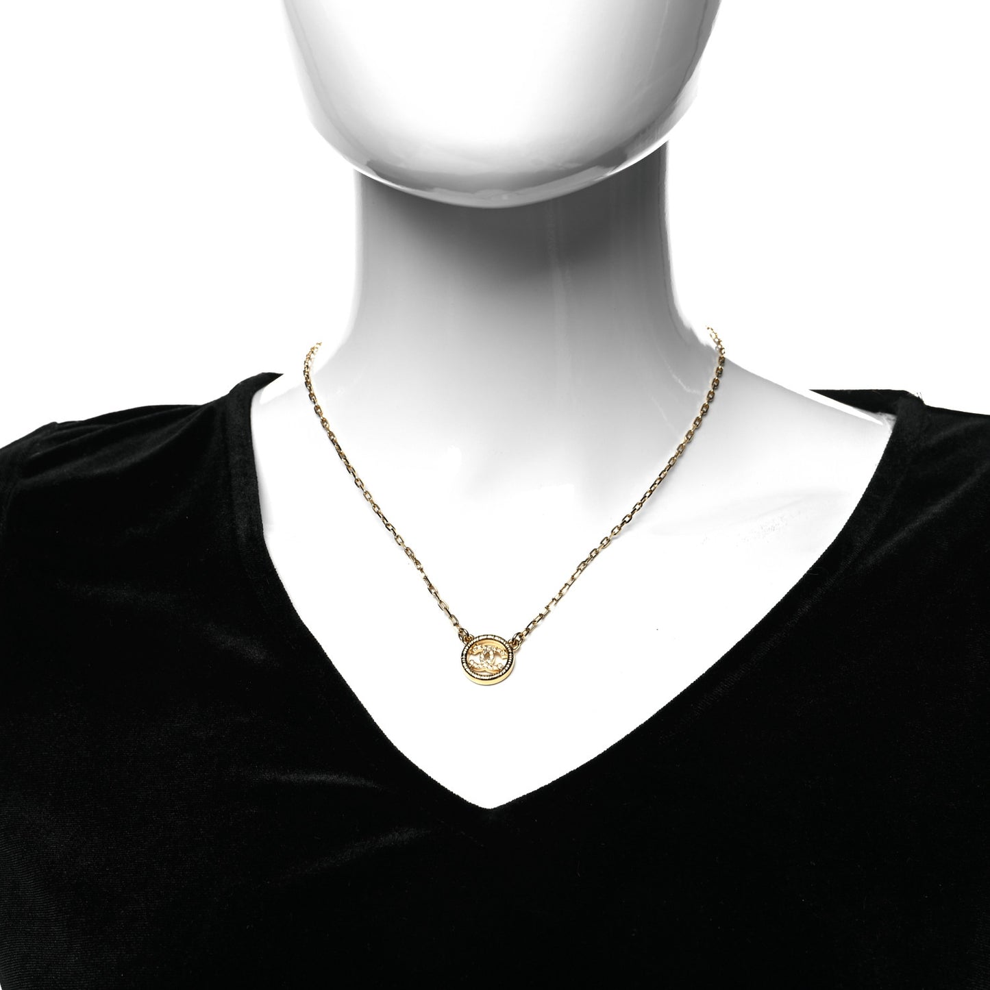Crystal Metal CC Round Pendant Necklace Gold
