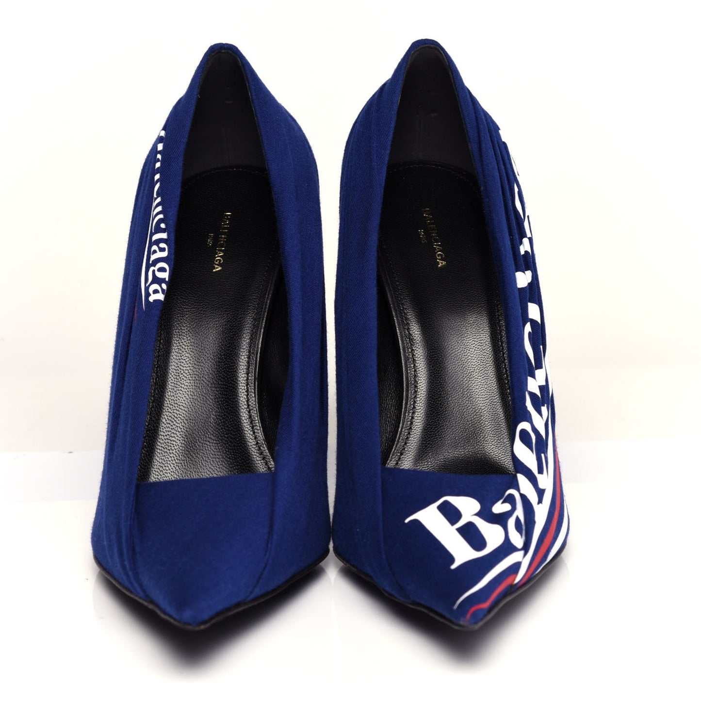 Jersey Crepe Political Campaign Logo Knife 115 Pointed Pumps 41 Pacifique White Rouge