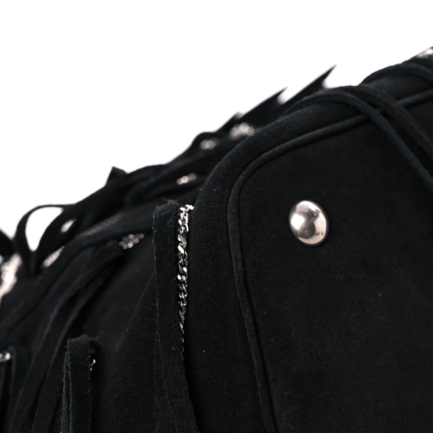 Saint Laurent Suede Calfskin Medium Emmanuelle Chain Fringe Bucket Bag Black 9 of 12