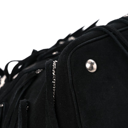 Saint Laurent Suede Calfskin Medium Emmanuelle Chain Fringe Bucket Bag Black 9 of 12