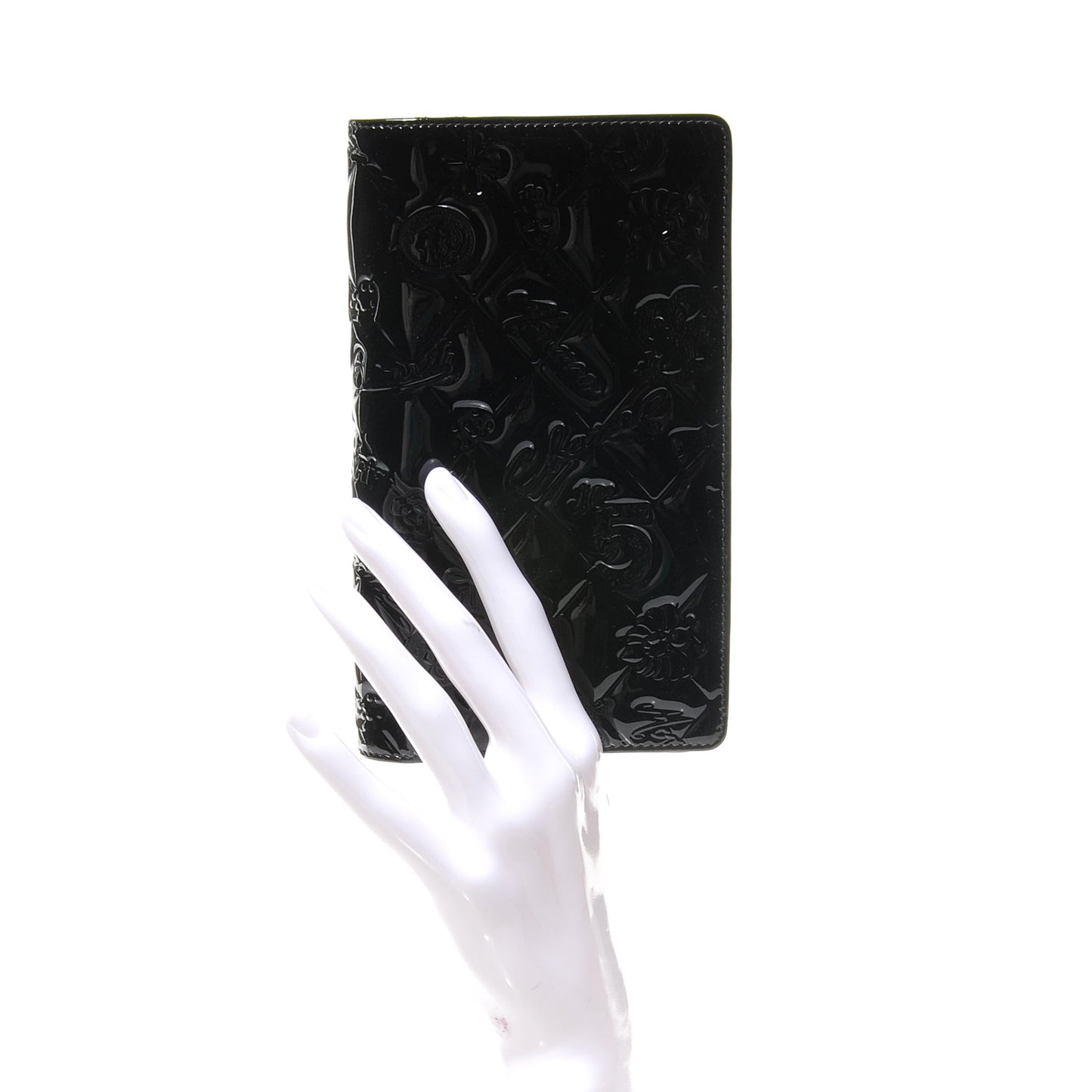 Patent Calfskin Lucky Symbols Yen Wallet Black