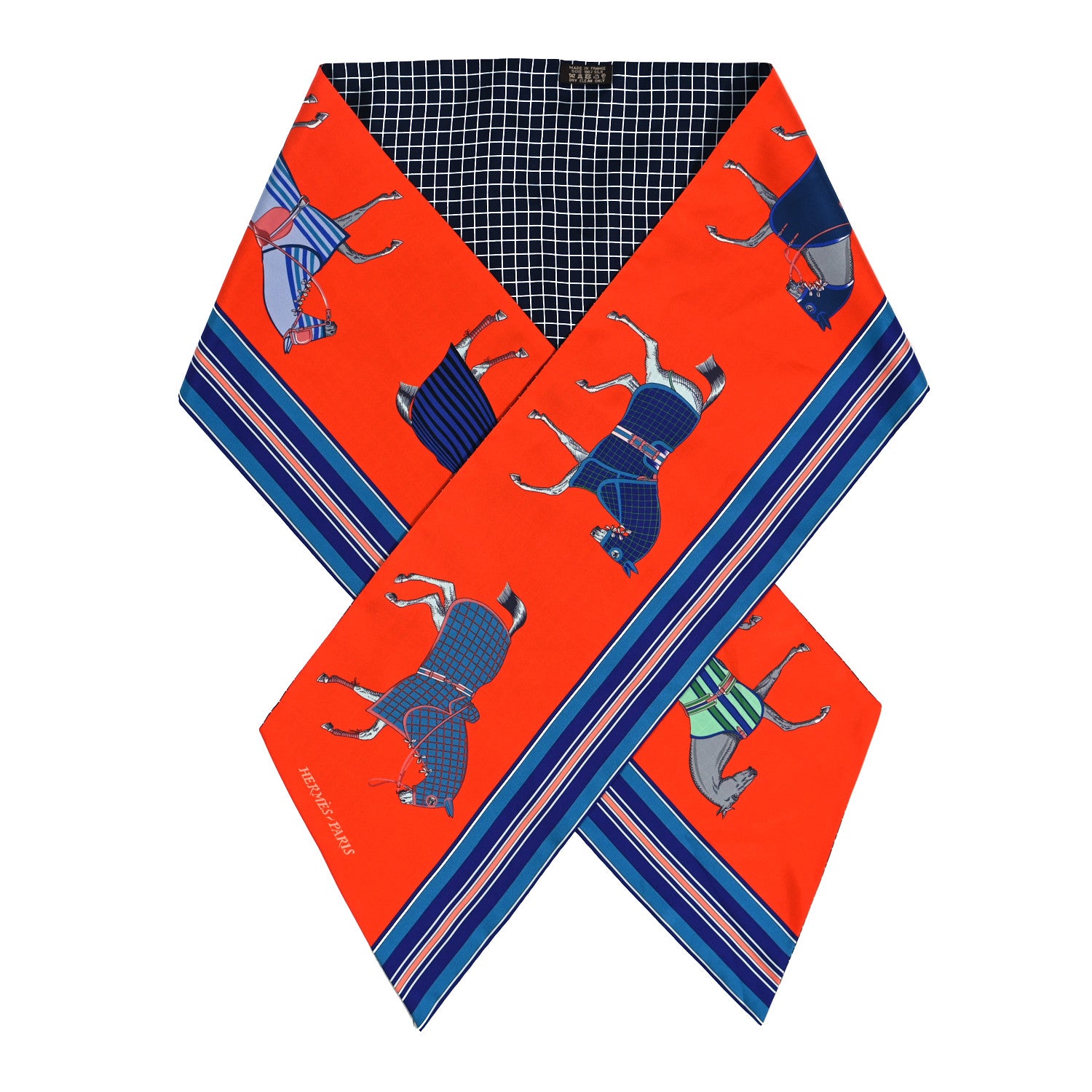 Hermes Silk Couvertures et Tenues de Jour a Carreaux Maxi Twilly Cut Vermillon Marine Ciel 1 of 4