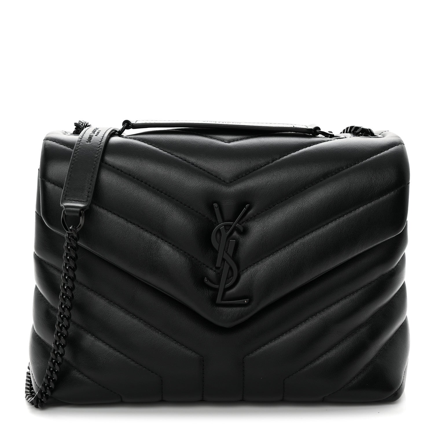 Saint Laurent Calfskin Y Quilted Monogram Monochrome Small Loulou Chain Satchel Black Black 1 of 11