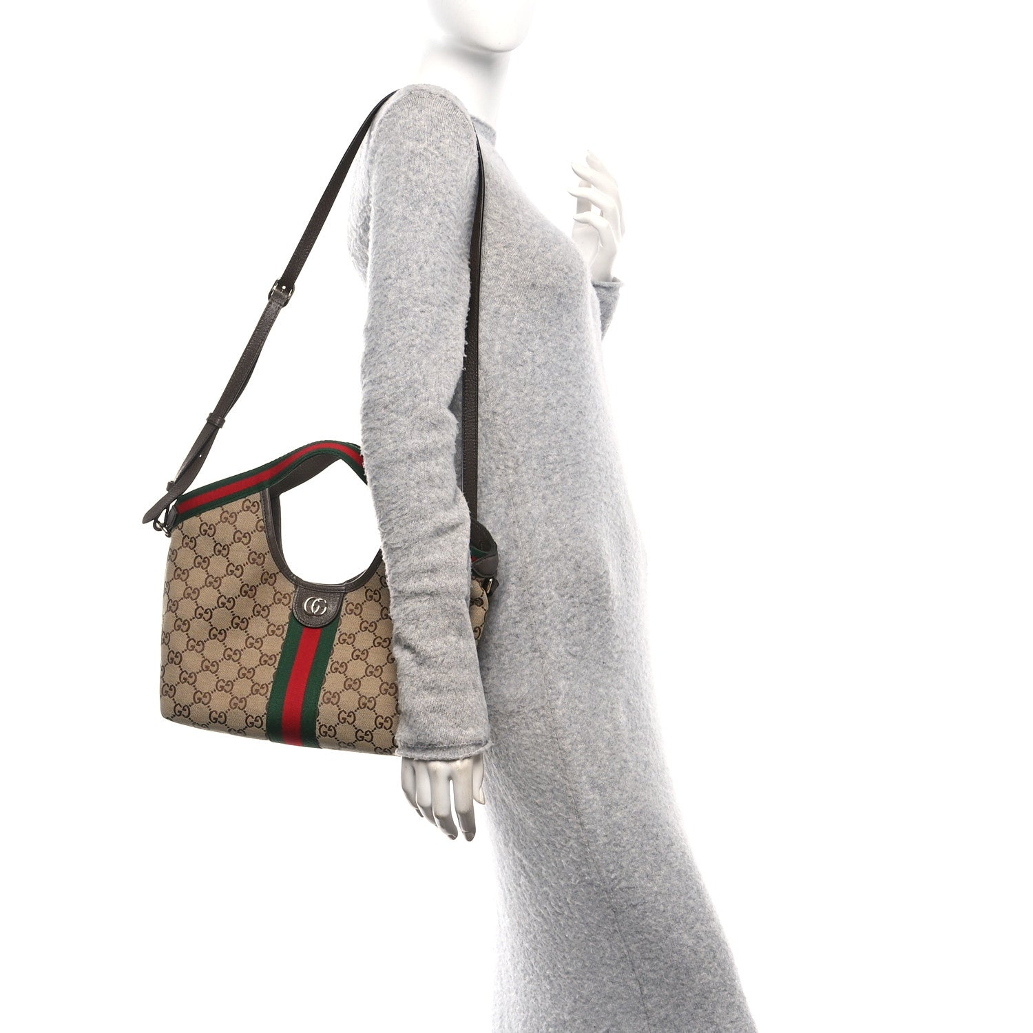 Gucci Monogram Web Small Giglio Tote Bag Beige Dark Brown 2 of 10
