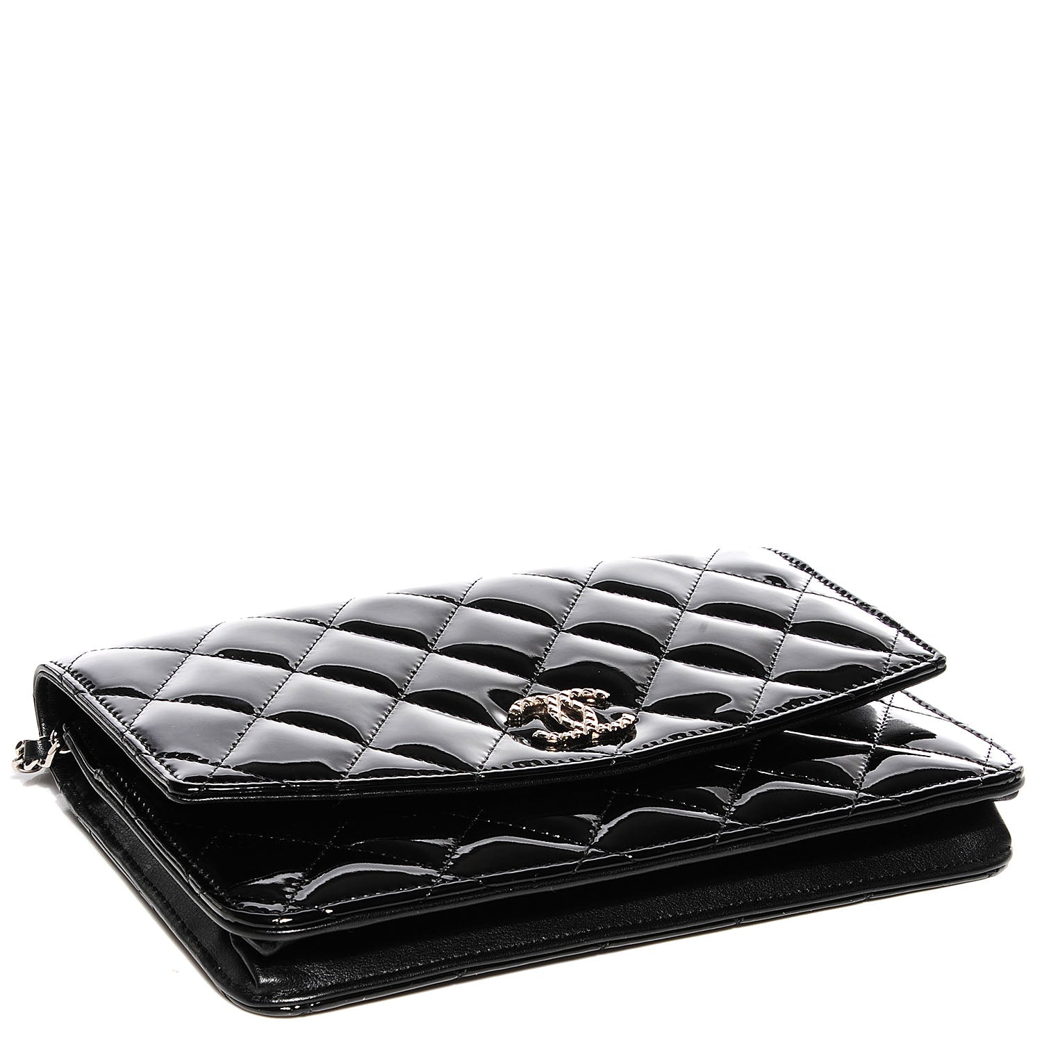 Chanel Patent Quilted Brilliant Wallet On Chain WOC Black 4 of 11
