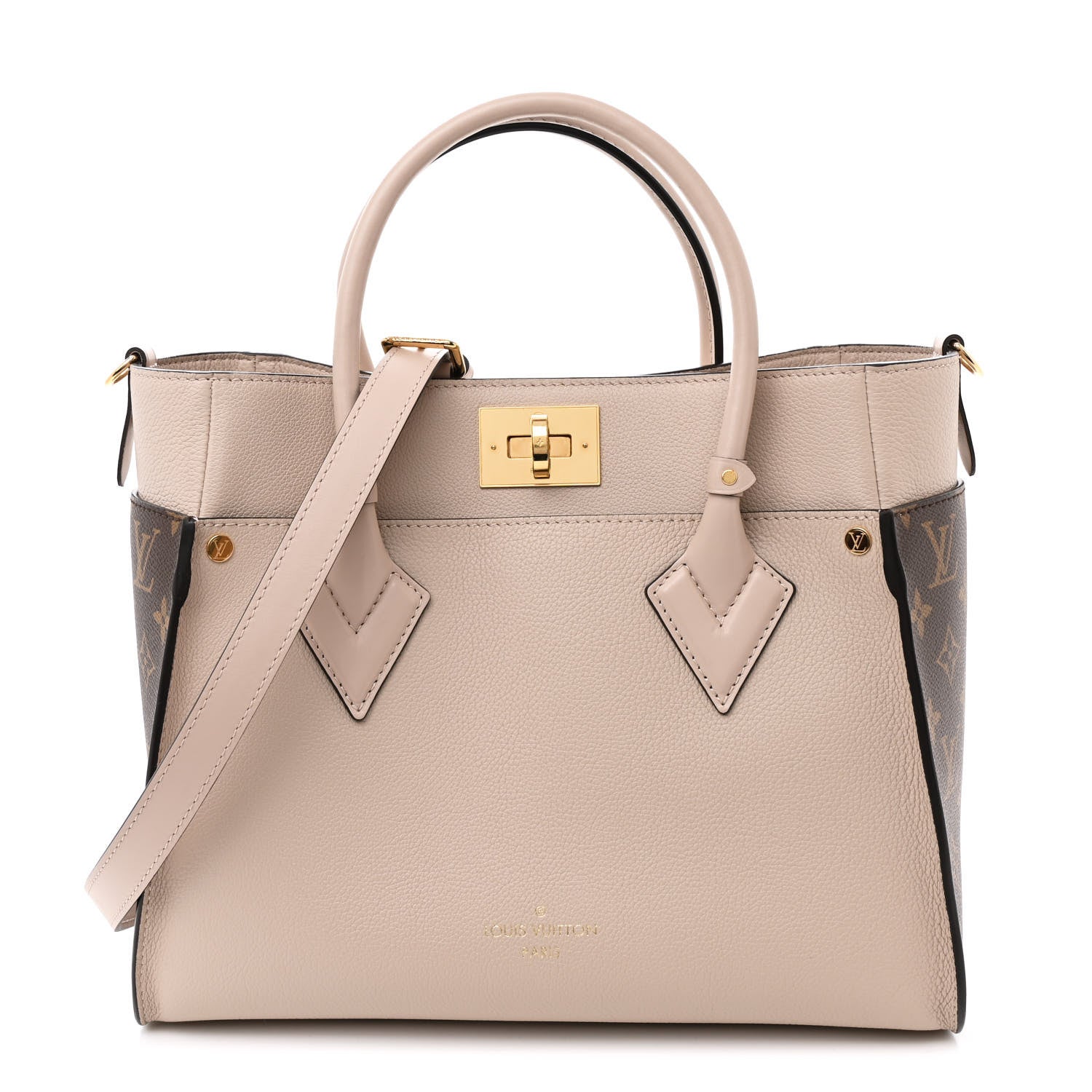 Louis Vuitton Calfskin Monogram On My Side MM Greige 1 of 11