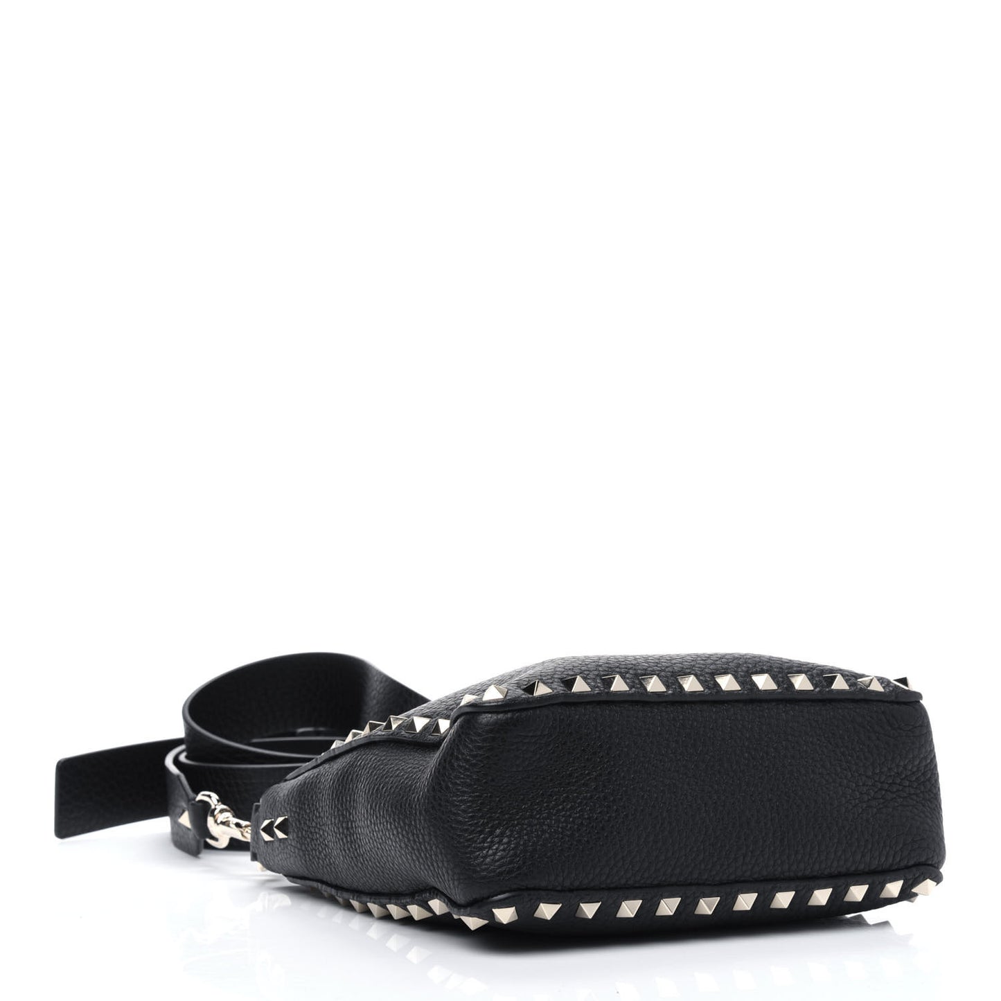 Pebbled Calfskin Mini Rockstud Flip-Lock Messenger Bag Black