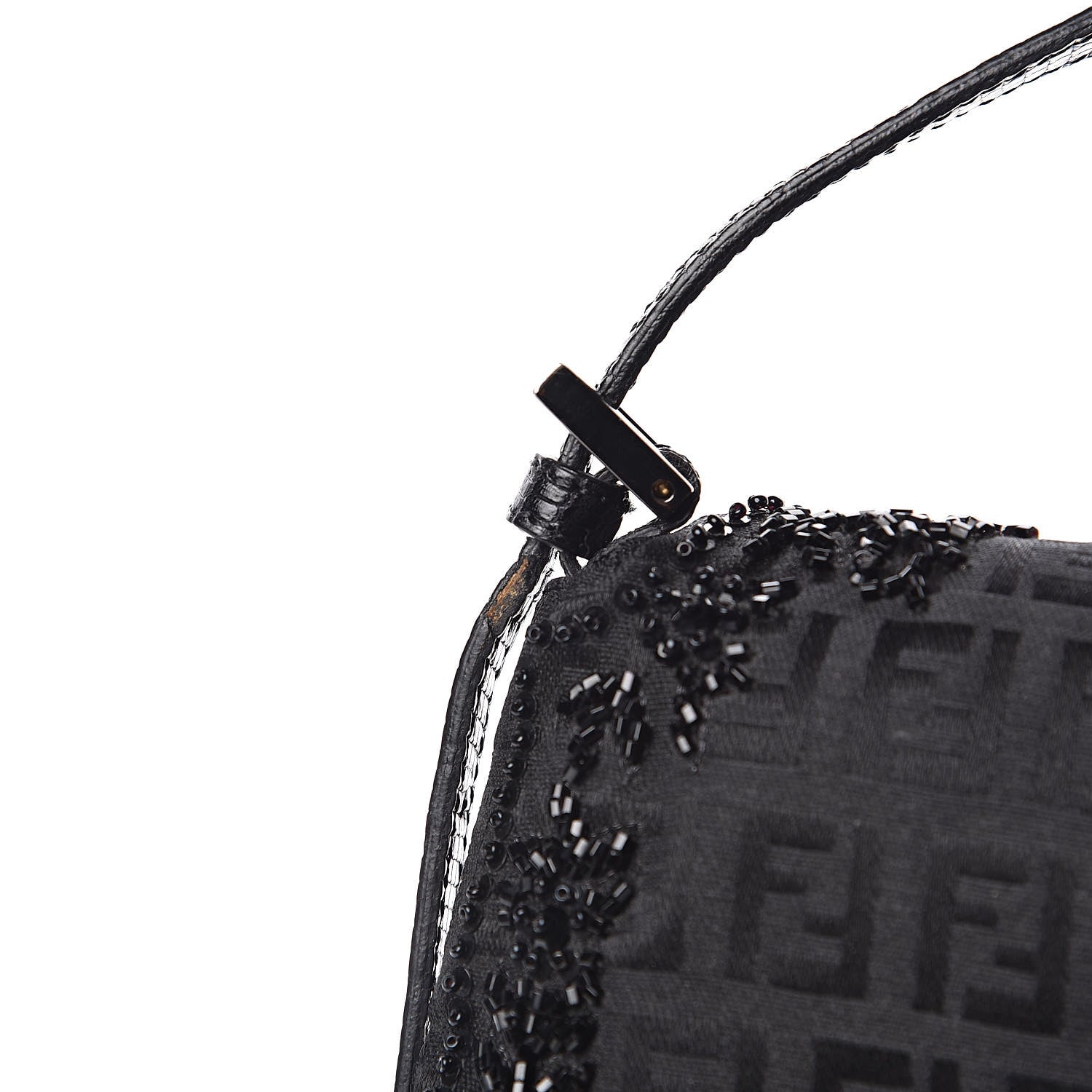 Fendi Zucchino Lizard Beaded Baguette Black 12 of 14