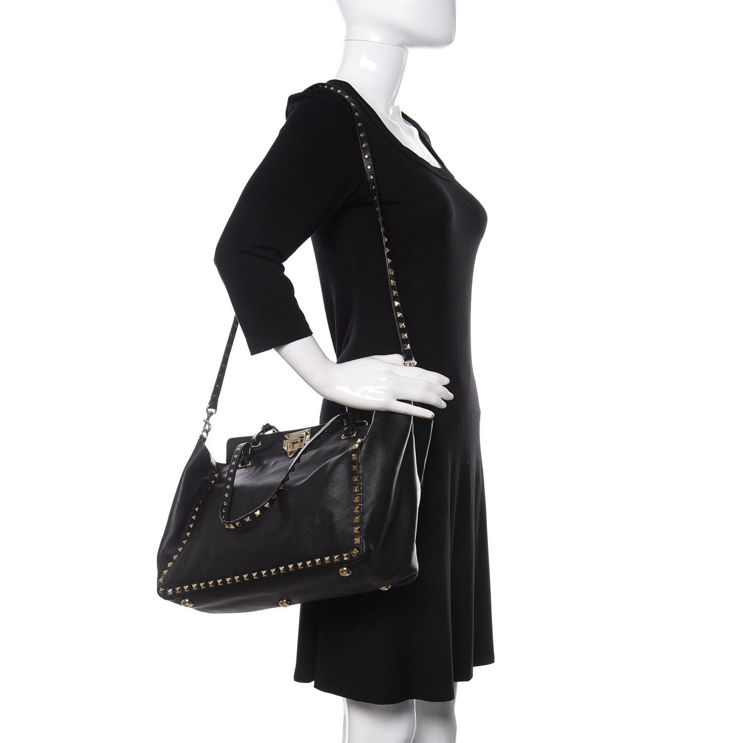 Vitello Medium Rockstud Tote Black