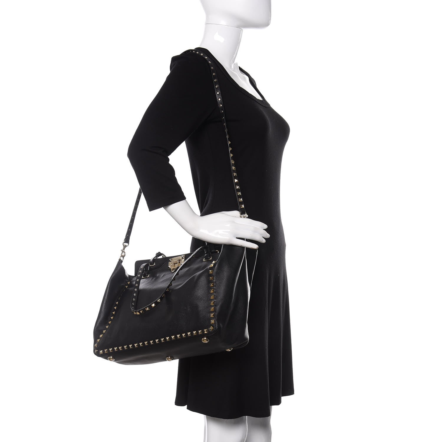 Valentino Garavani Vitello Medium Rockstud Tote Black 2 of 14