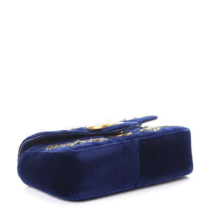 Gucci Velvet Matelasse Embroidered Mini GG Marmont Shoulder Bag Cobalt Blue 4 of 11