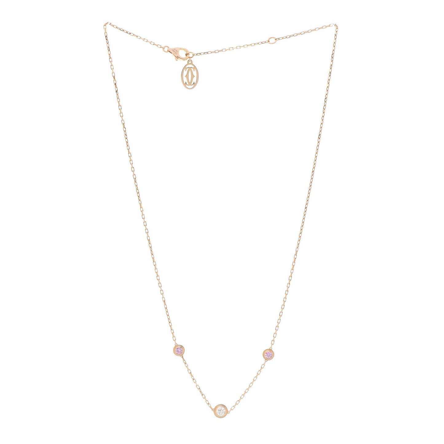 18K Pink Gold Diamond Pink Sapphire Cartier D'Amour Station Necklace