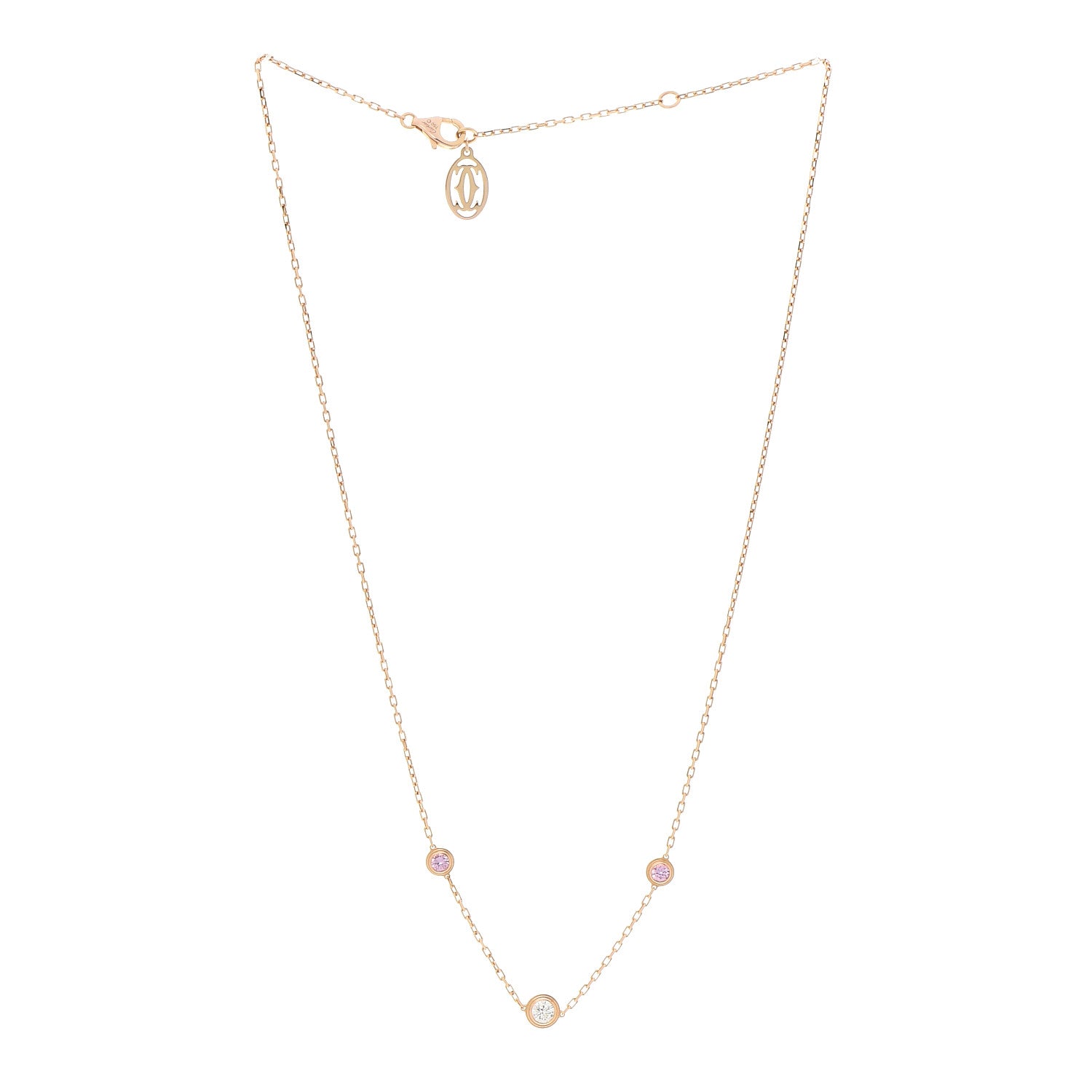 Cartier 18K Pink Gold Diamond Pink Sapphire Cartier D'Amour Station Necklace 3 of 6