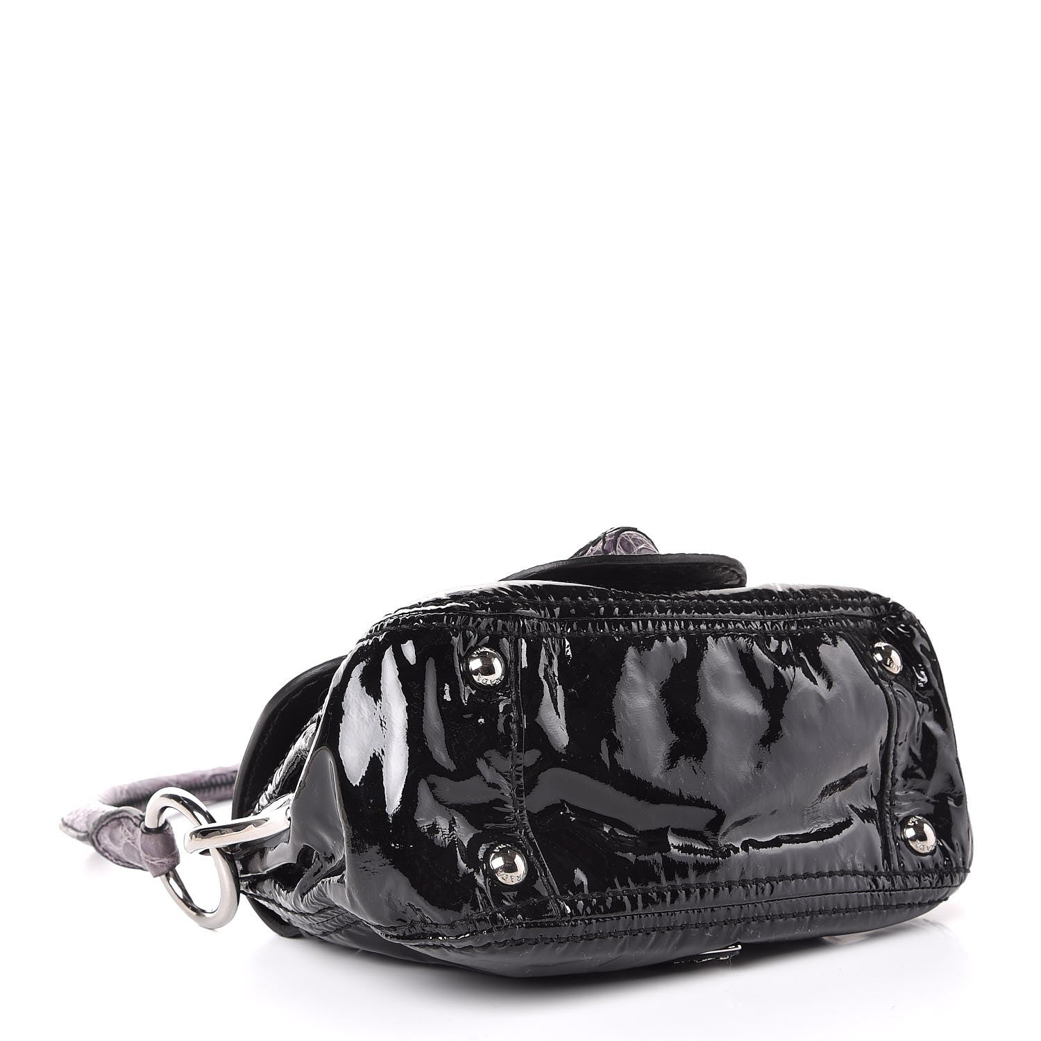 Prada Vernice Crocodile Pattina Sottospalla Shoulder Bag Black Lilla 4 of 9