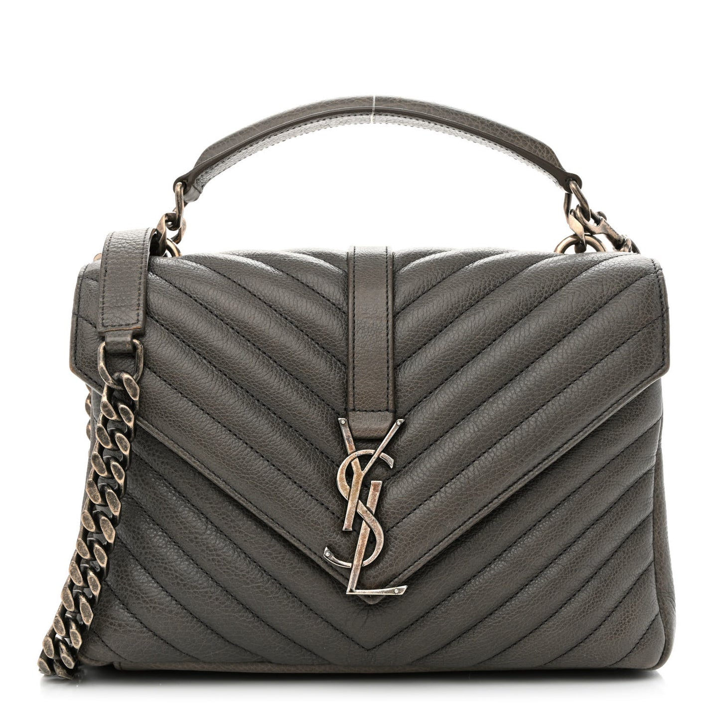 Sheepskin Matelasse Chevron Monogram Medium College Bag Asphalt
