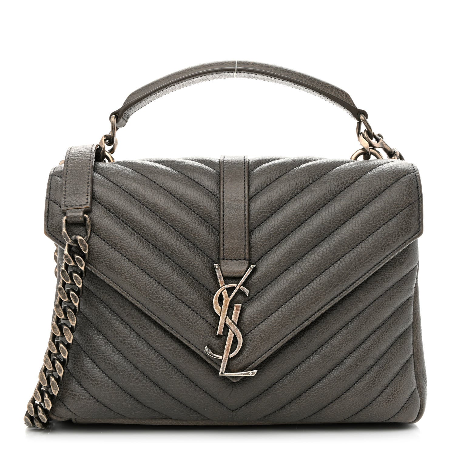 Saint Laurent Sheepskin Matelasse Chevron Monogram Medium College Bag Asphalt 1 of 11