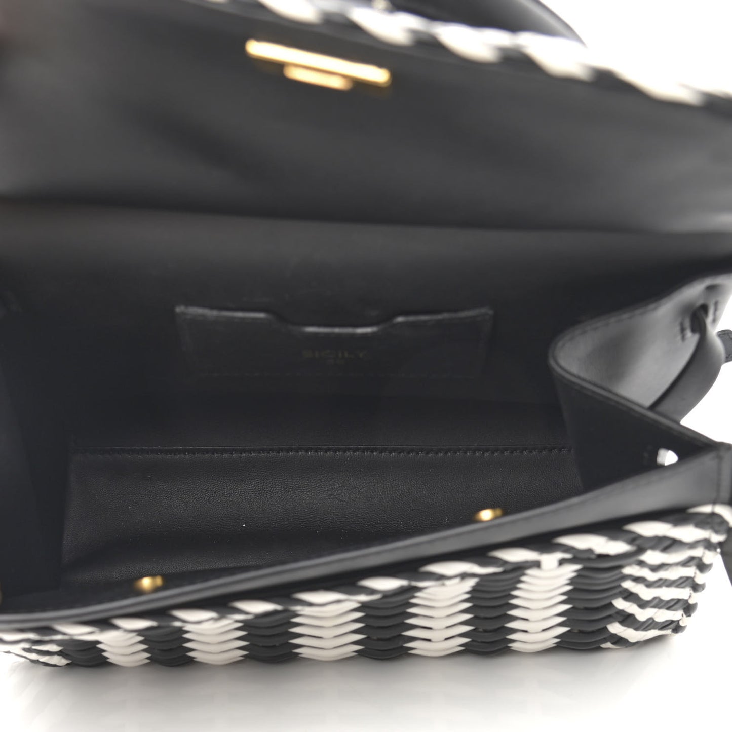 Calfskin Woven Medium Sicily 58 Satchel Black White