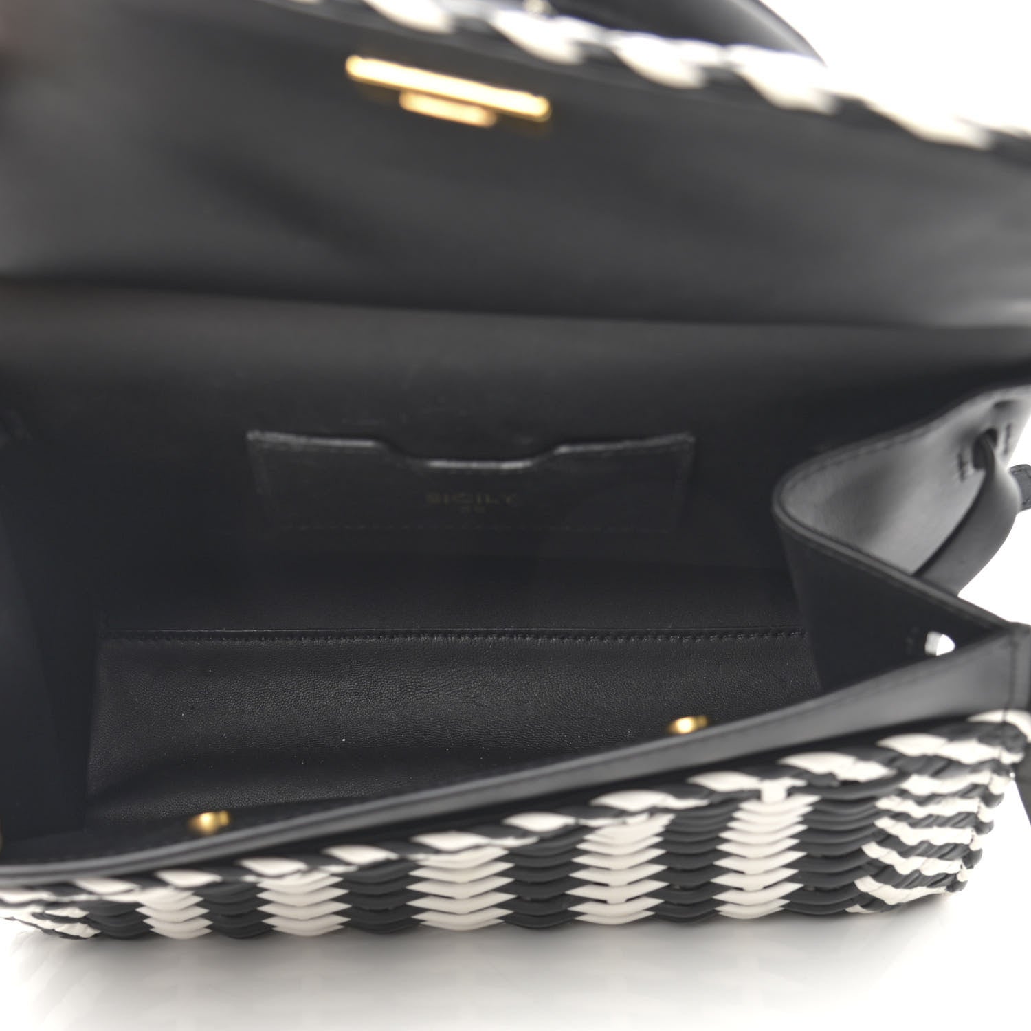 Dolce & Gabbana Calfskin Woven Medium Sicily 58 Satchel Black White 6 of 14