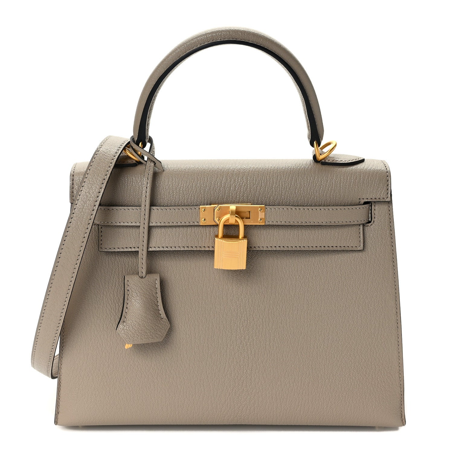 Hermes Chevre Mysore Horseshoe Kelly Sellier 25 Gris Tourterelle Rouge H 1 of 9