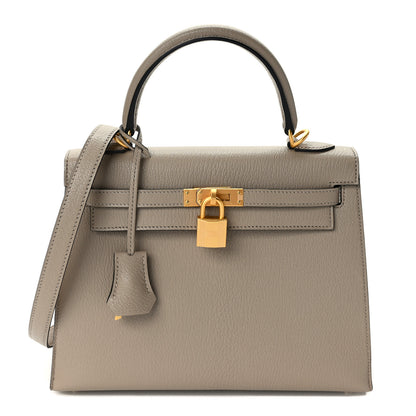 Hermes Chevre Mysore Horseshoe Kelly Sellier 25 Gris Tourterelle Rouge H 1 of 9