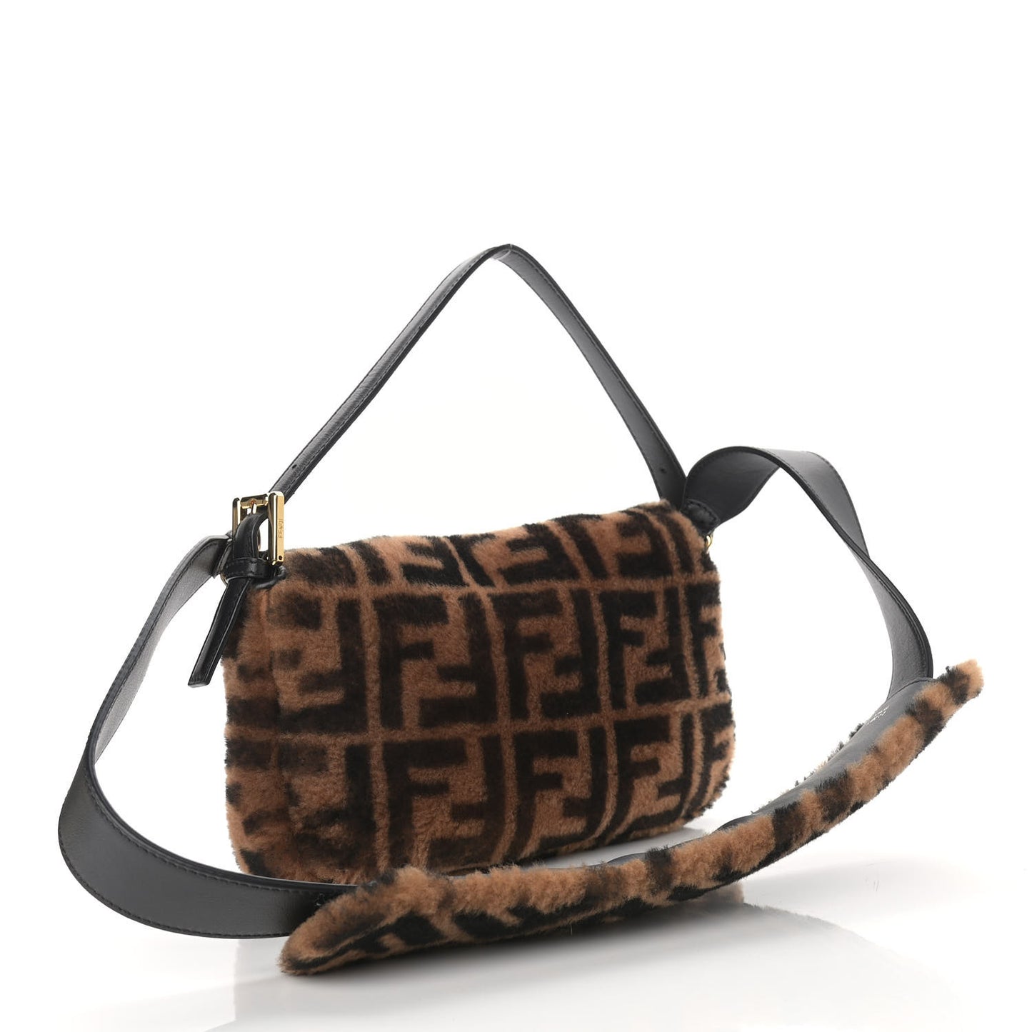 Shearling Vitello Dolce Macro FF 1974 Baguette Tobacco Black