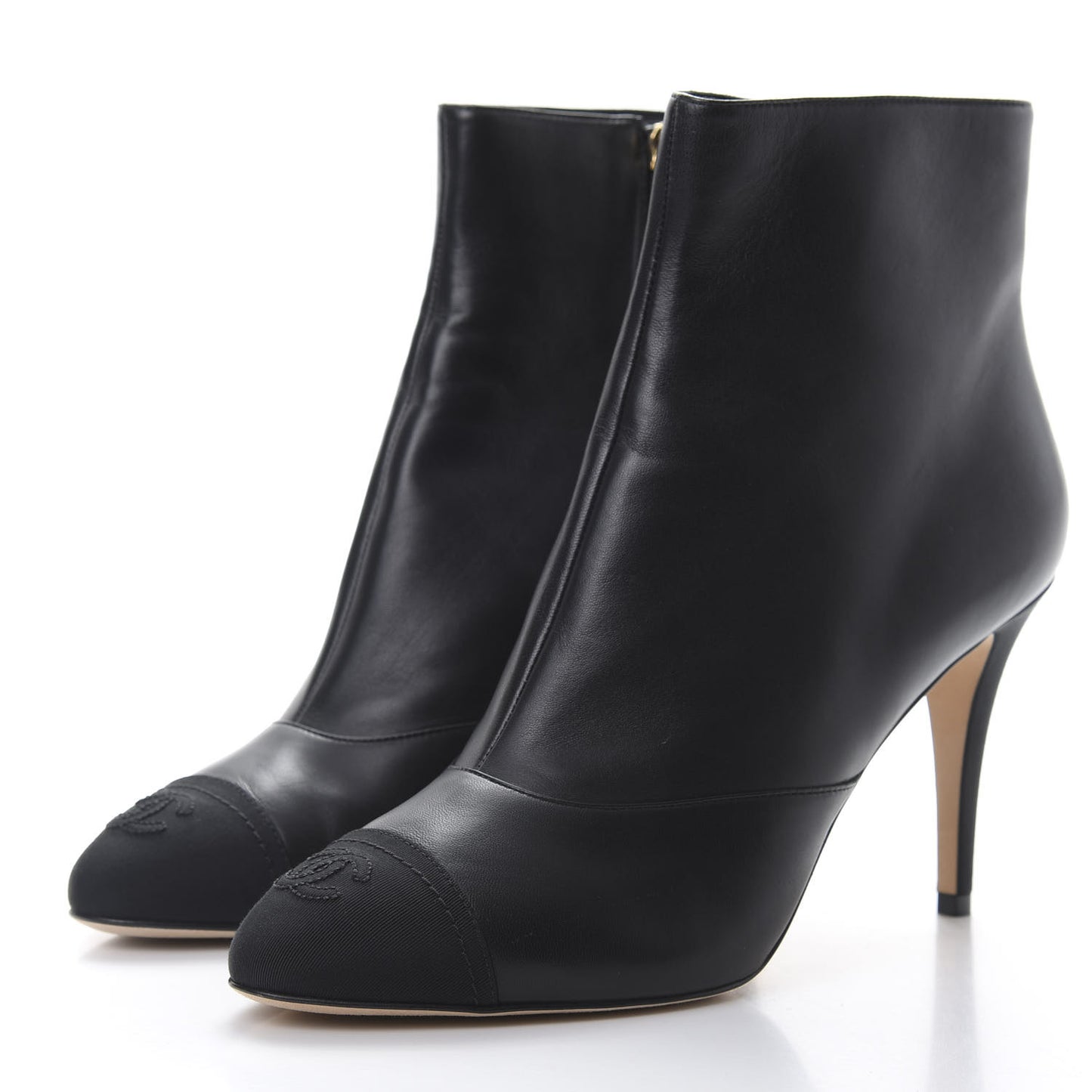 Lambskin Grosgrain Cap Toe Short Ankle Boots 40.5 Black