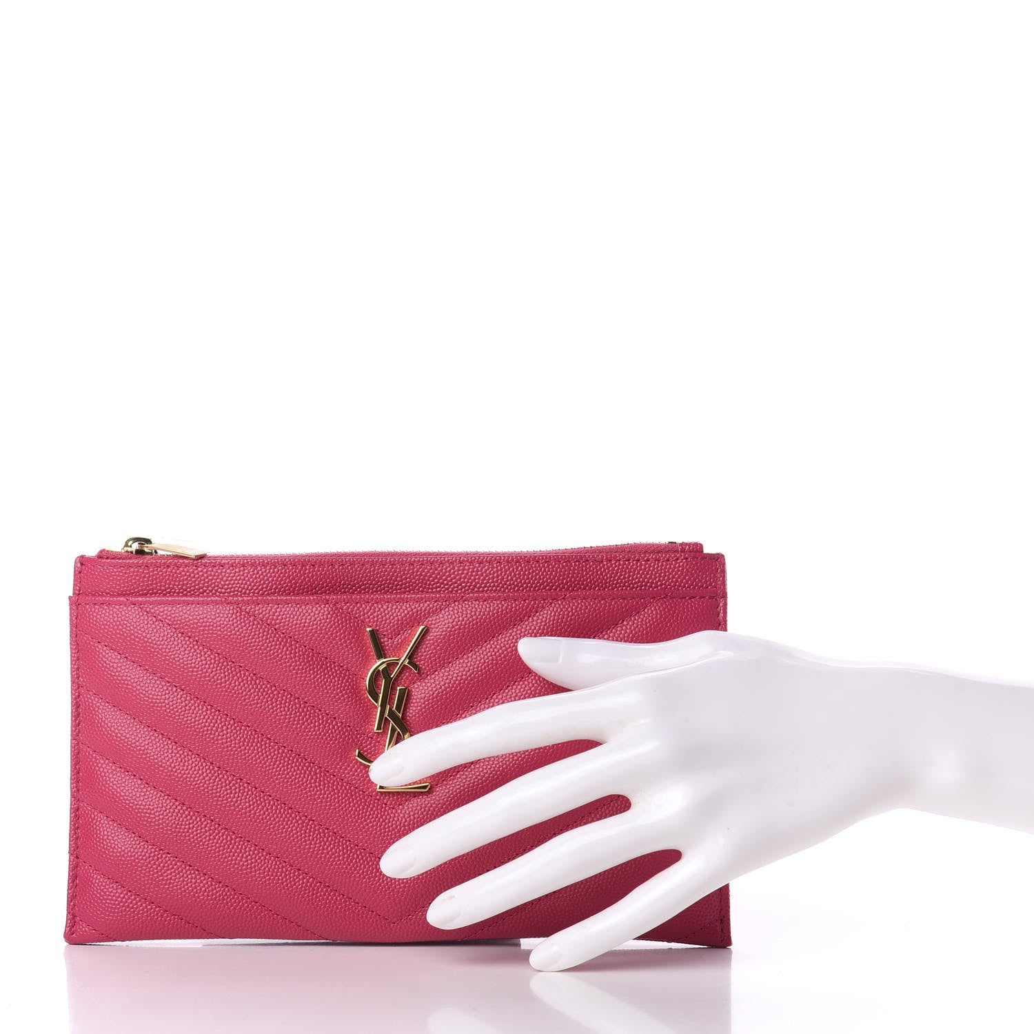 Saint Laurent Grain De Poudre Chevron Monogram Bill Pouch Bright Pink 2 of 9