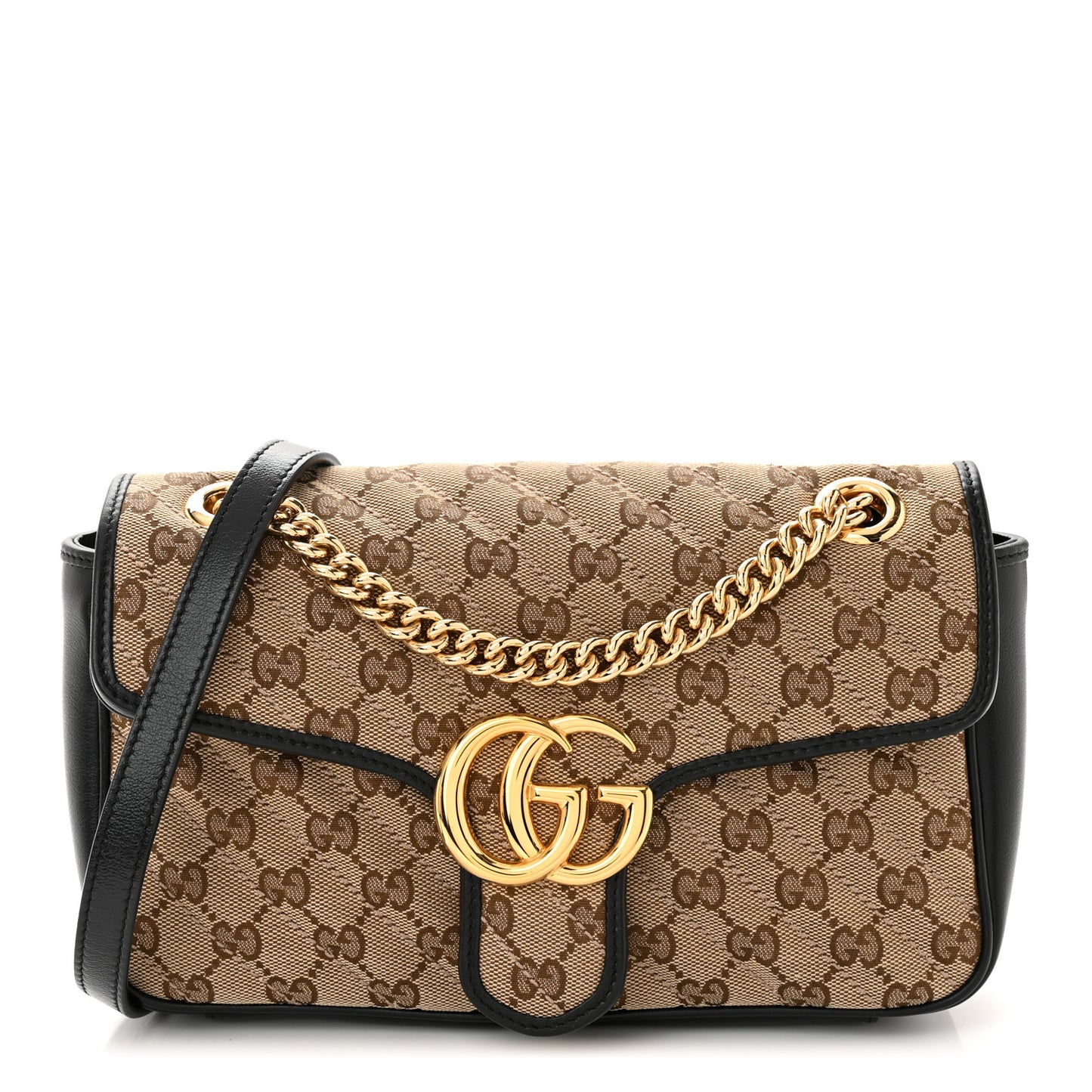 Monogram Matelasse Diagonal Small GG Marmont Shoulder Bag Beige Black