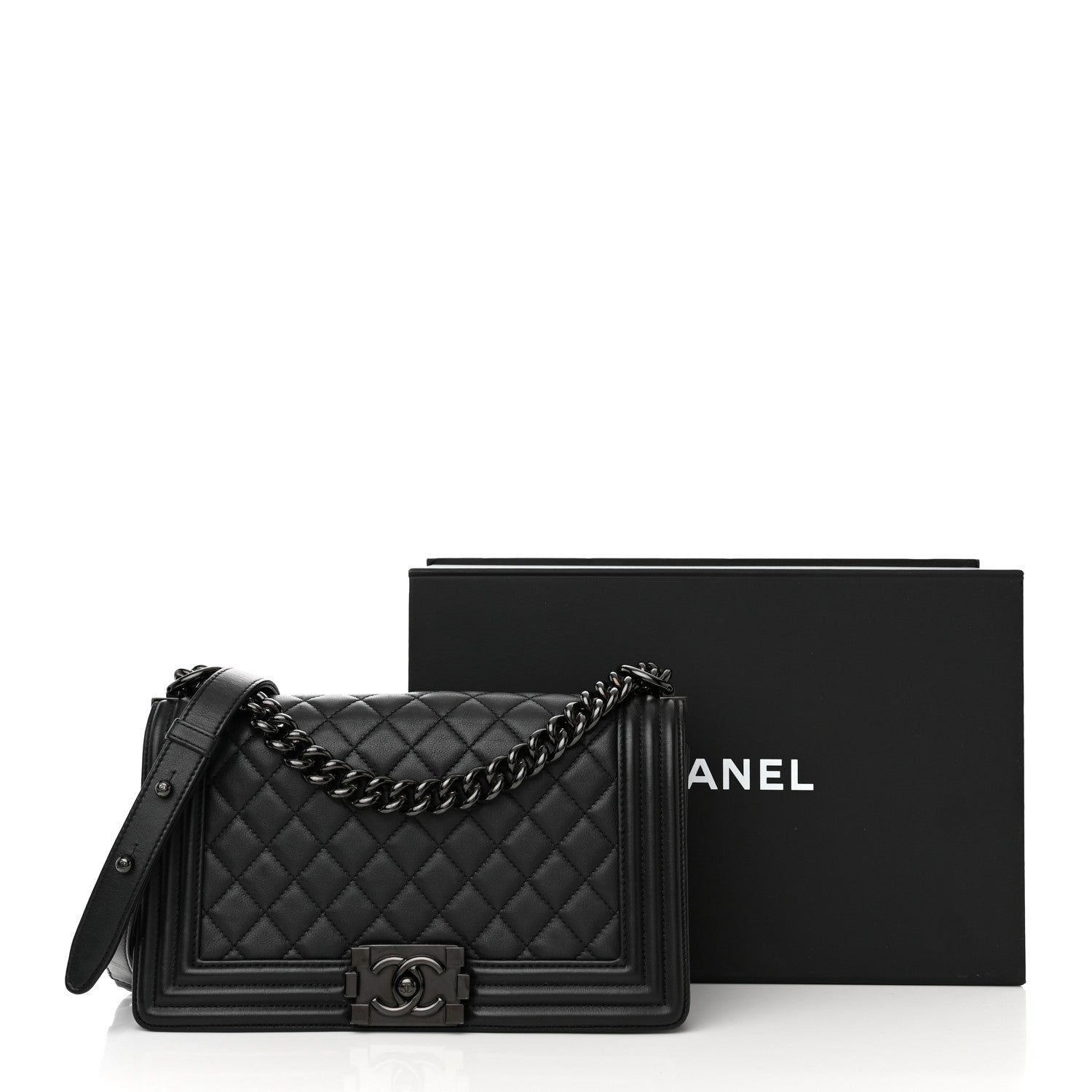 Chanel Calfskin Quilted Medium Boy Flap So Black 14 of 14