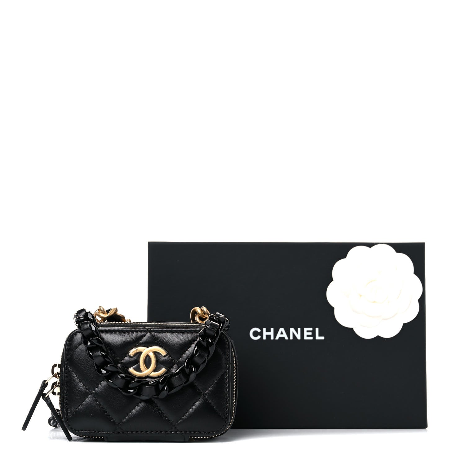 Chanel Lambskin Quilted Mini Lacquered Chain Clutch Black 10 of 10