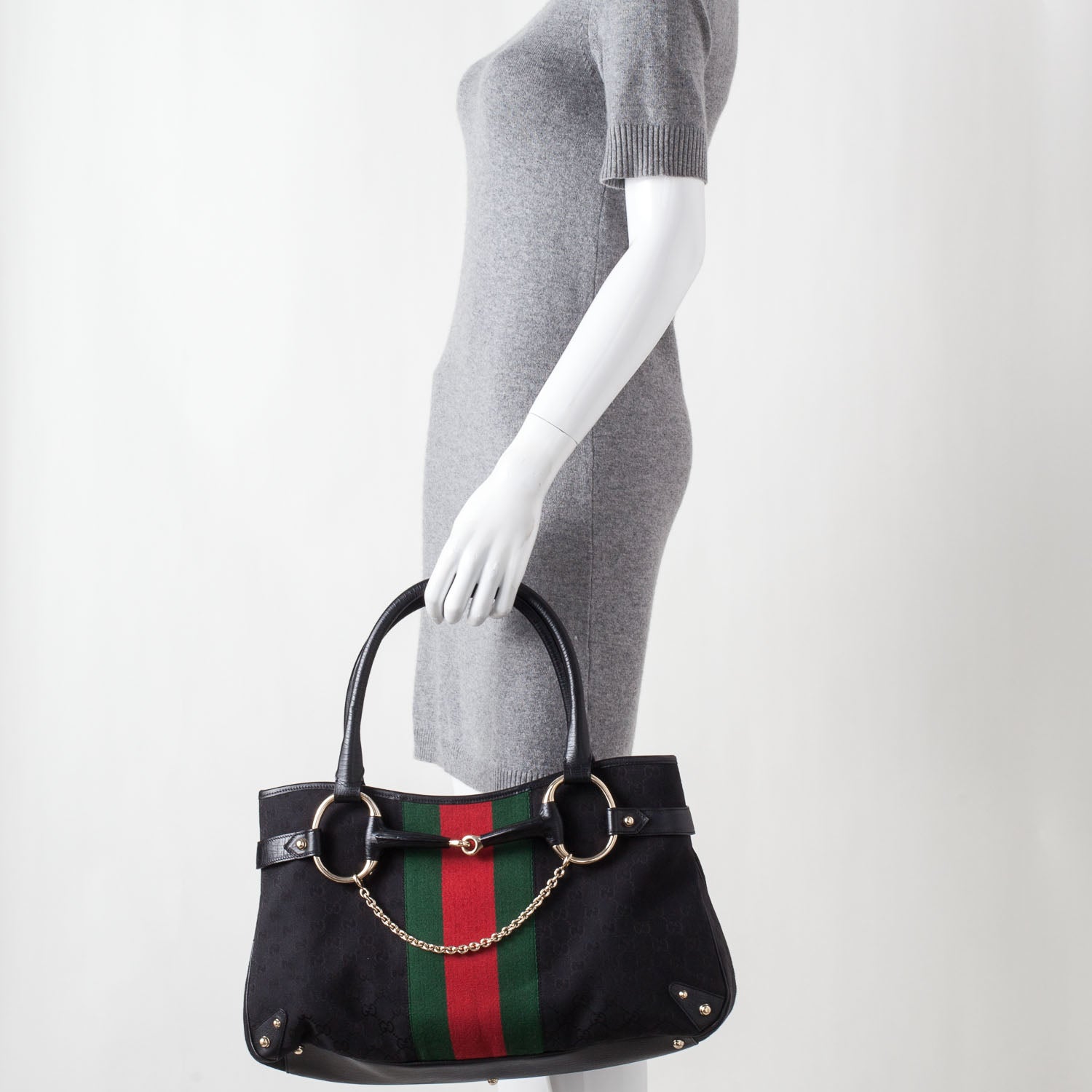 Gucci Monogram Horsebit Web Tote Black 2 of 10