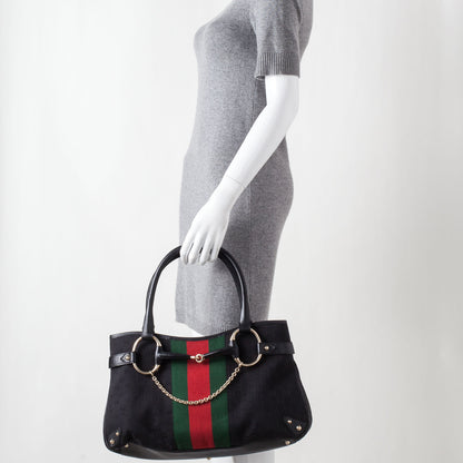 Gucci Monogram Horsebit Web Tote Black 2 of 10