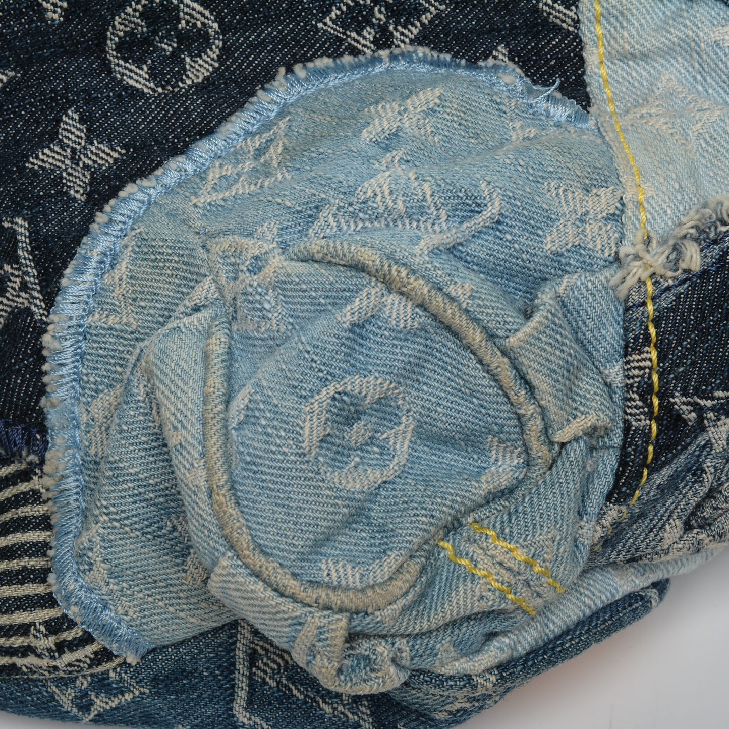 Denim Patchwork Cabby Tote Blue