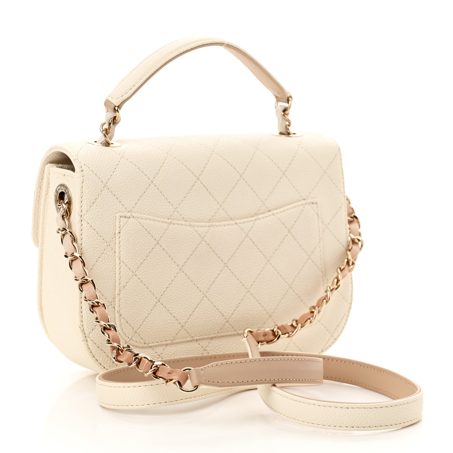 Grained Calfskin Quilted Small Cuba Top Handle Flap White