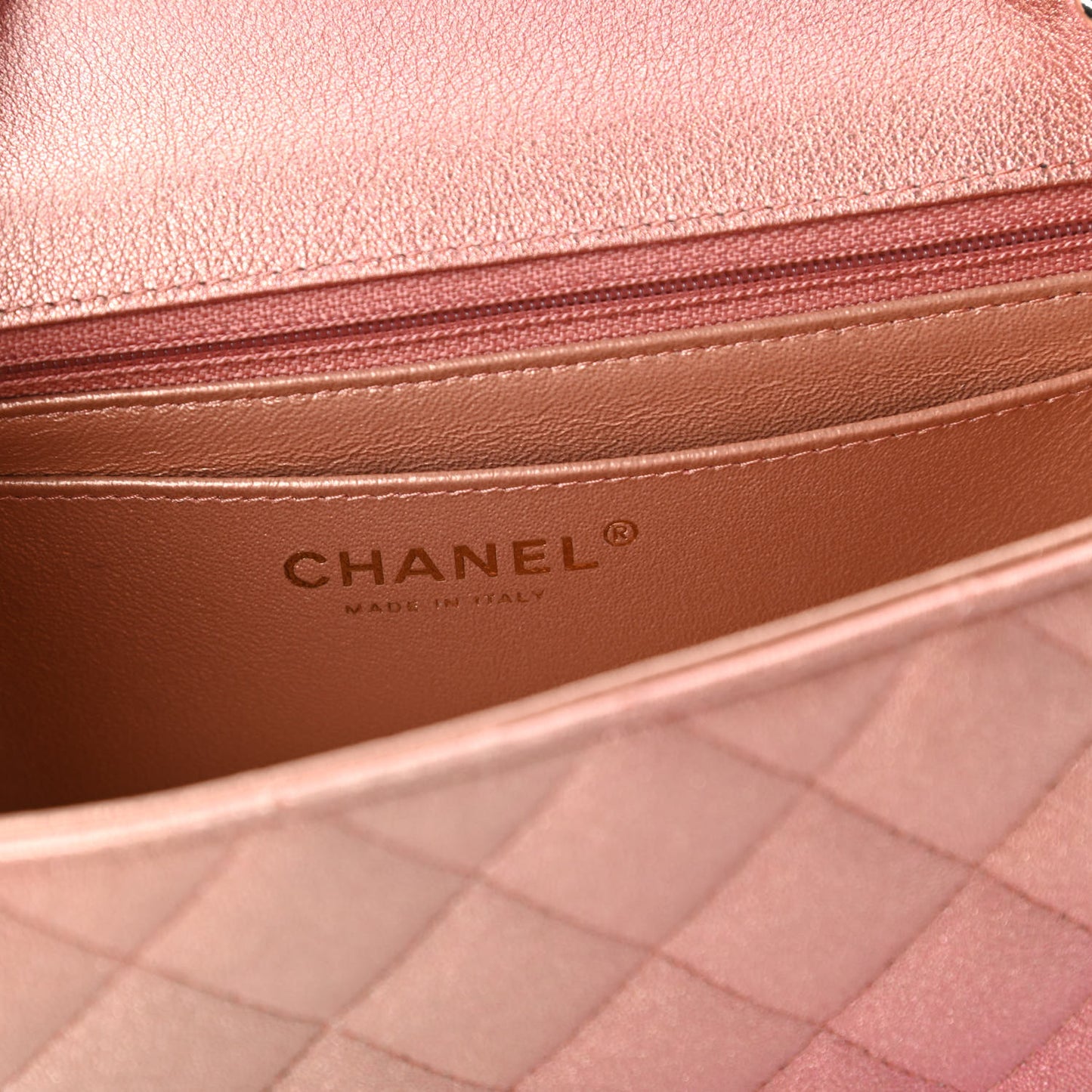 Metallic Lambskin Quilted Ombre Mini Rectangular Flap Pink