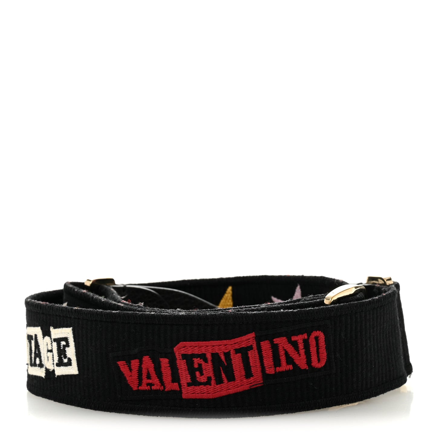 X JAMIE REID Canvas Embroidered Rockstud Guitar Strap Black