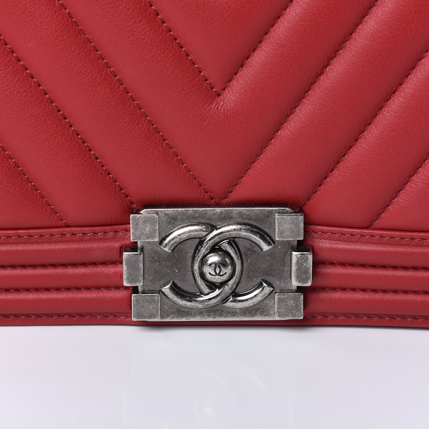 Calfskin Chevron Quilted New Medium Boy Flap Dark Red