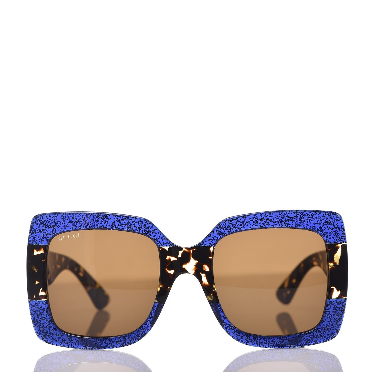 Square Frame GG0083S Sunglasses Glitter Blue Havana Brown